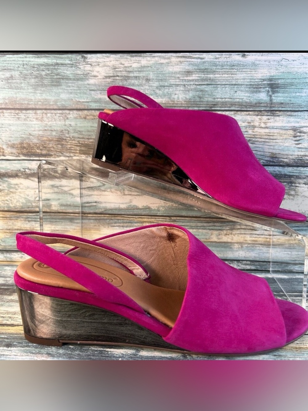 Corso Como Ritah Slingback Sandals Womens 5.5M Pink Suede Slip On Open Toe Wedge